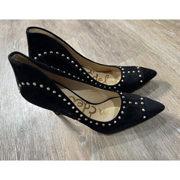 Sam Edelman Sz 7 M 7M Black Suede Leather Studded Heel Stilletto - Picture 7 of 16